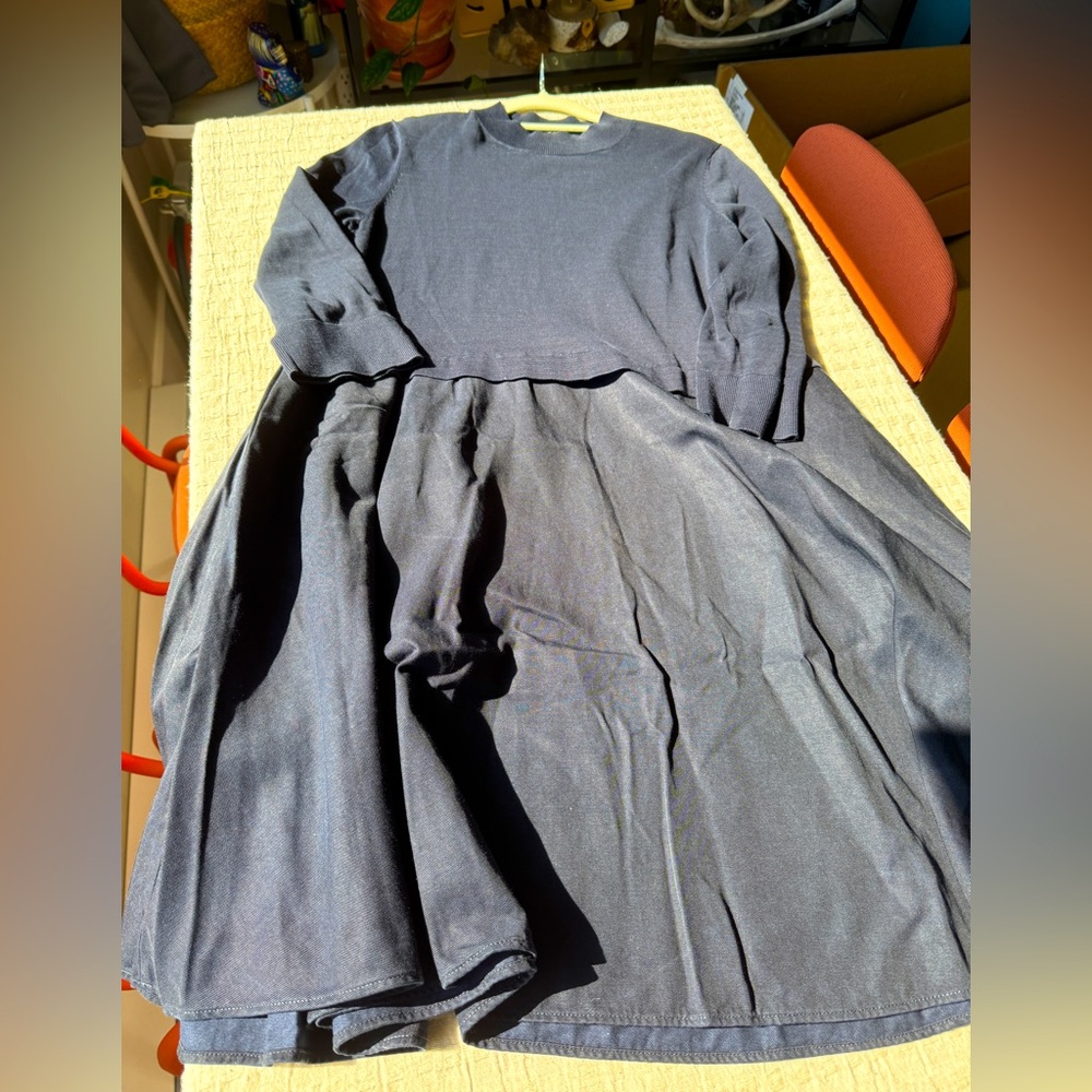 Dark Navy Cos Sweater with Linen Dress